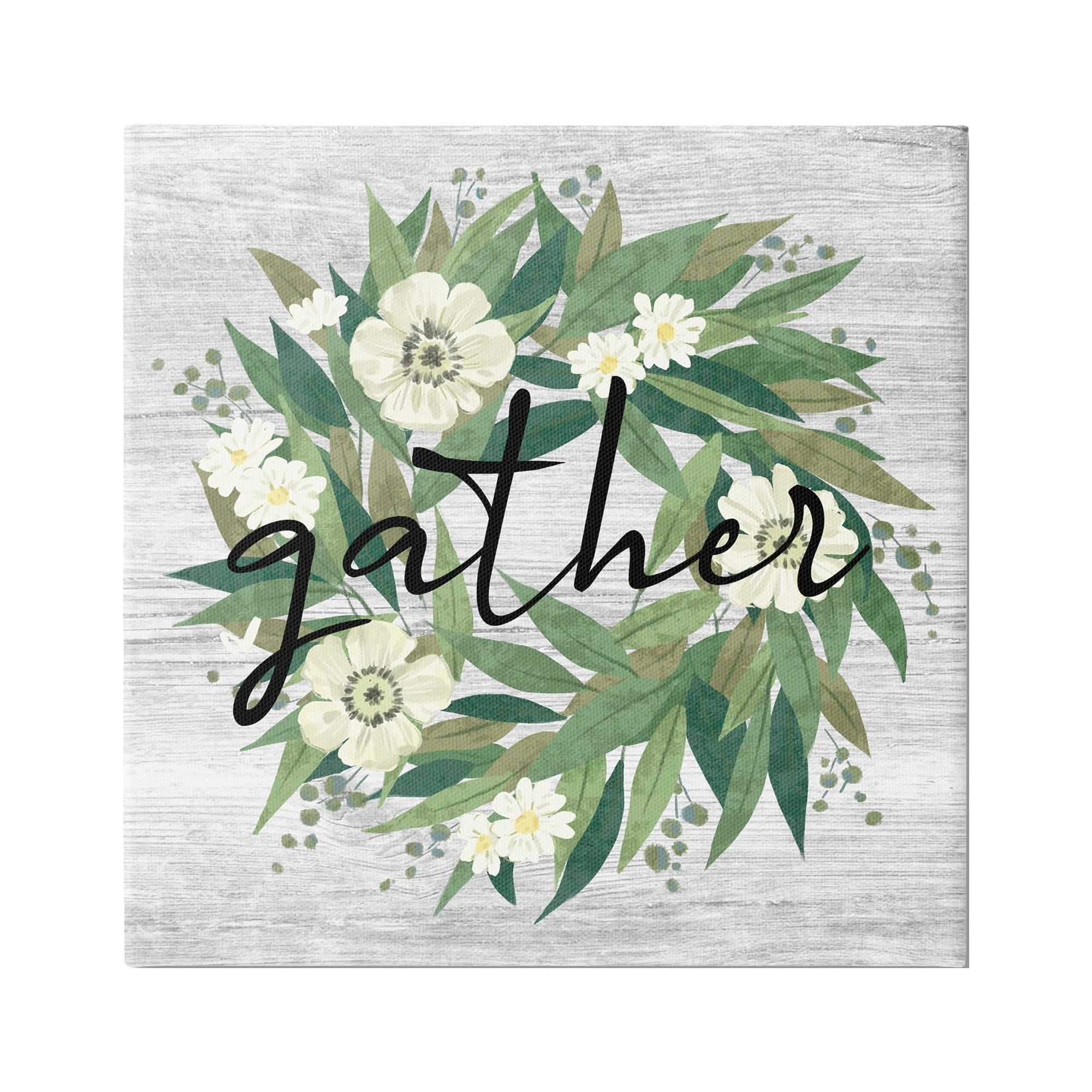 Stupell Industries Gather Calligraphy Wreath Country White Botanicals Blossoms Graphic Art Gallery Wrapped Canvas Print Wall Art, Design by Ziwei Li