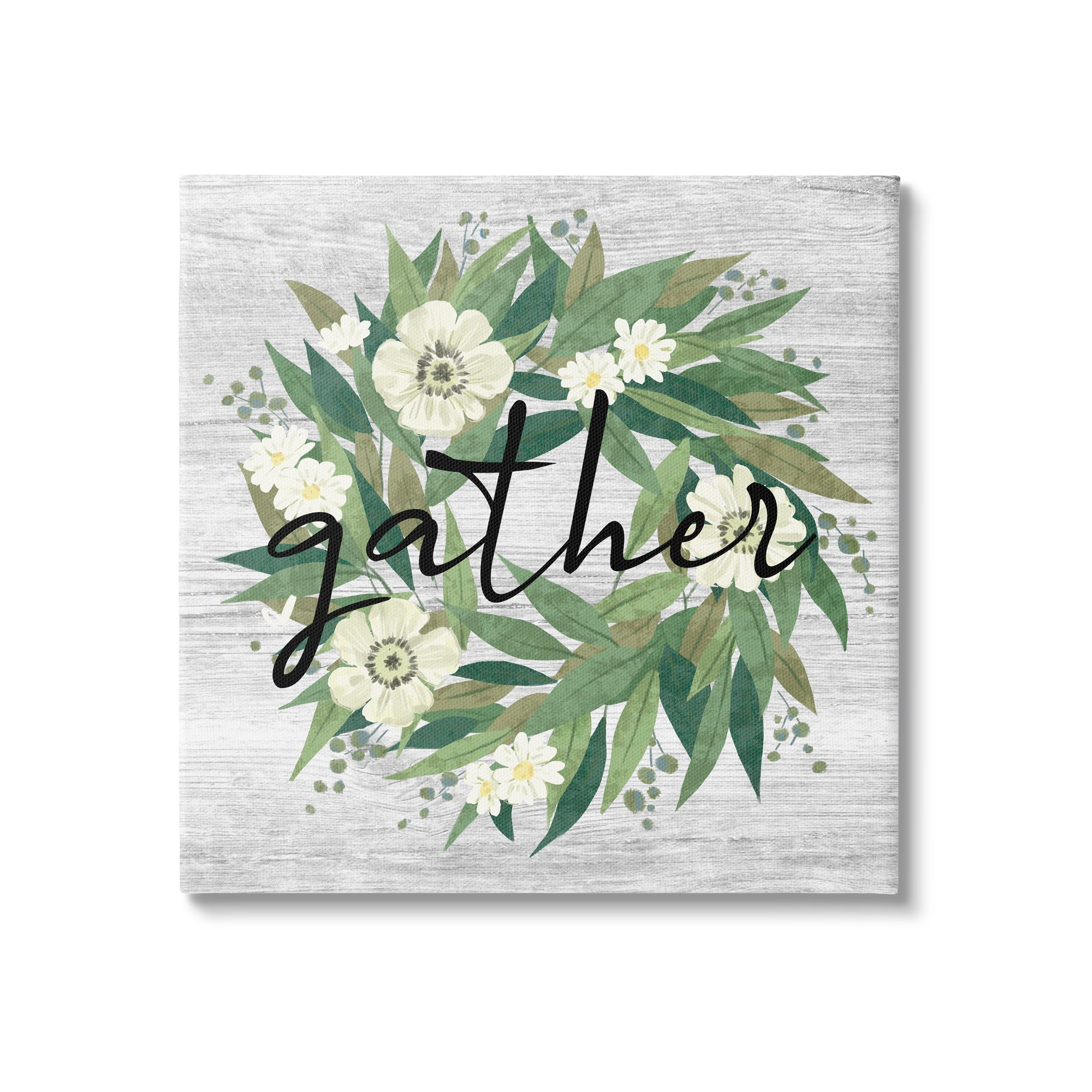 Stupell Industries Gather Calligraphy Wreath Country White Botanicals Blossoms Graphic Art Gallery Wrapped Canvas Print Wall Art, Design by Ziwei Li