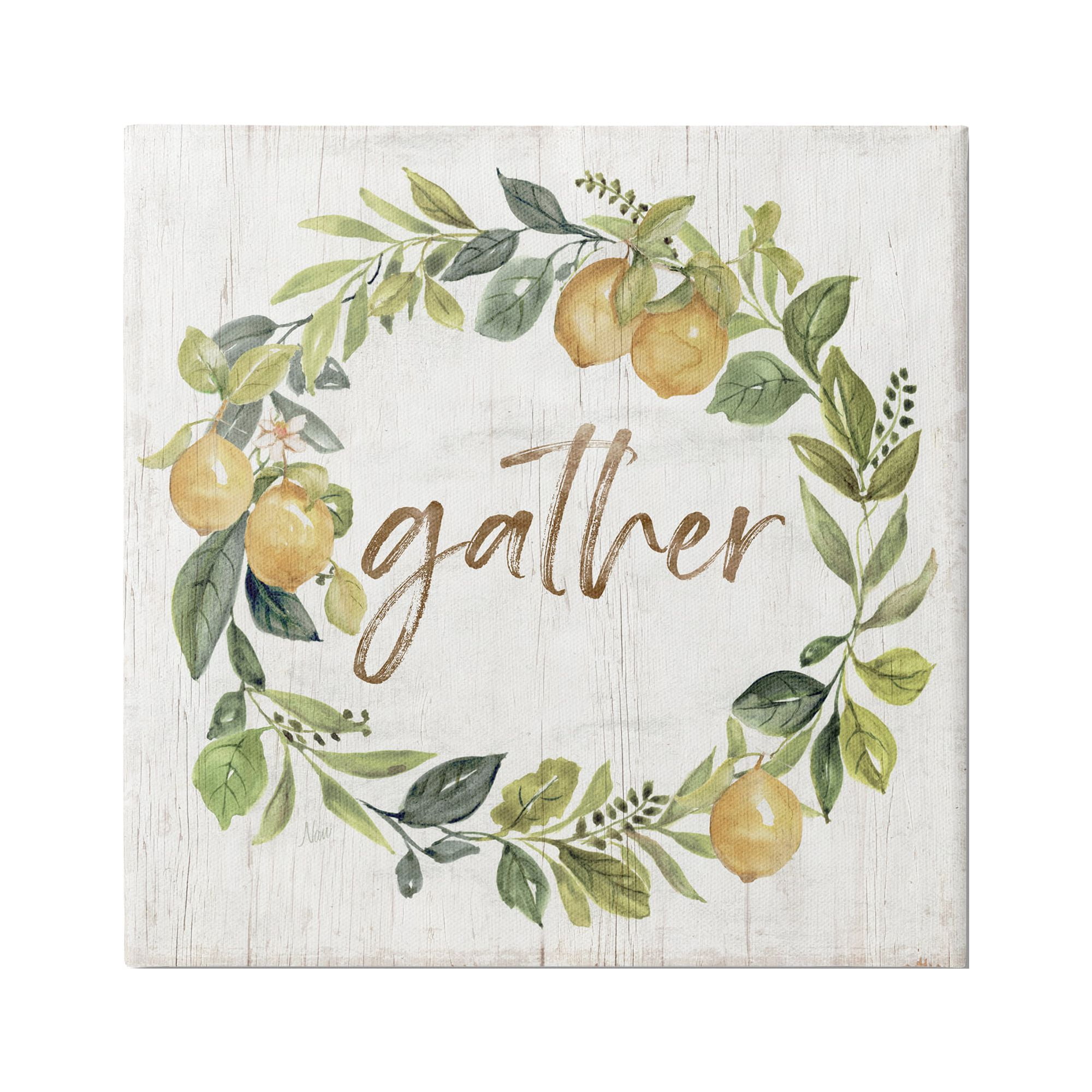 Stupell Industries Gather Circular Lemon Wreath Weathered Botanical Leaves Graphic Art Gallery Wrapped Canvas Print Wall Art, Design by Nan