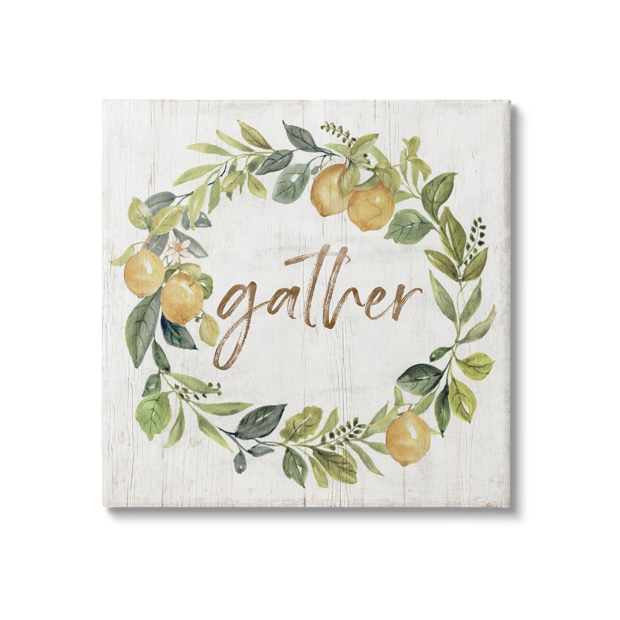 Stupell Industries Gather Circular Lemon Wreath Weathered Botanical Leaves Graphic Art Gallery Wrapped Canvas Print Wall Art, Design by Nan