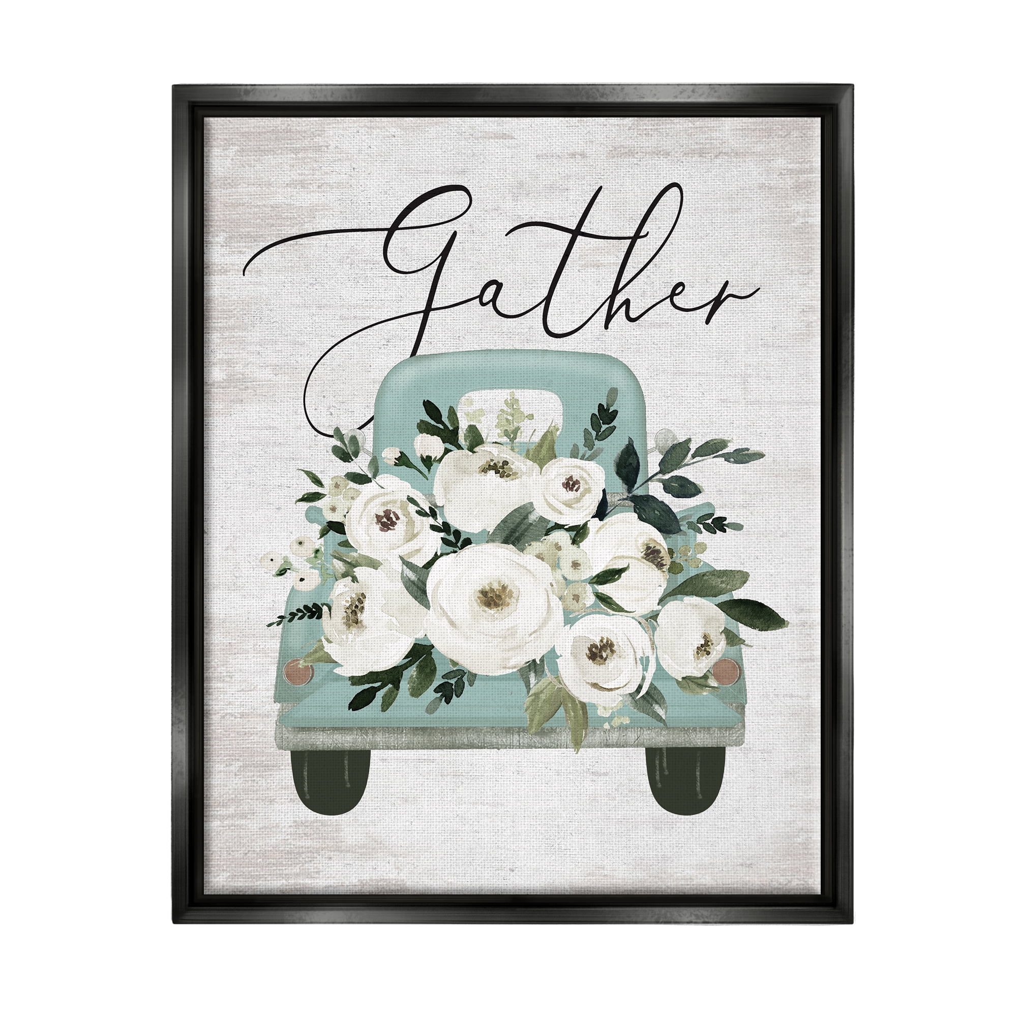 Stupell Industries Gather Floral Rose Truck Transportation Painting Black Floater Framed Art Print Wall Art, 25 x 31