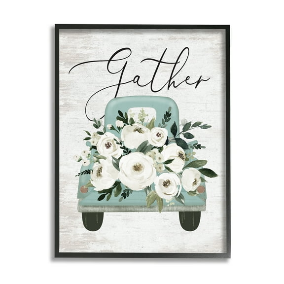 Stupell Industries Gather Floral Rose Truck Transportation Painting Black Framed Art Print Wall Art, 11 x 14