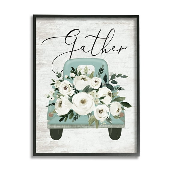 Stupell Industries Gather Floral Rose Truck Transportation Painting Black Framed Art Print Wall Art, 11 x 14
