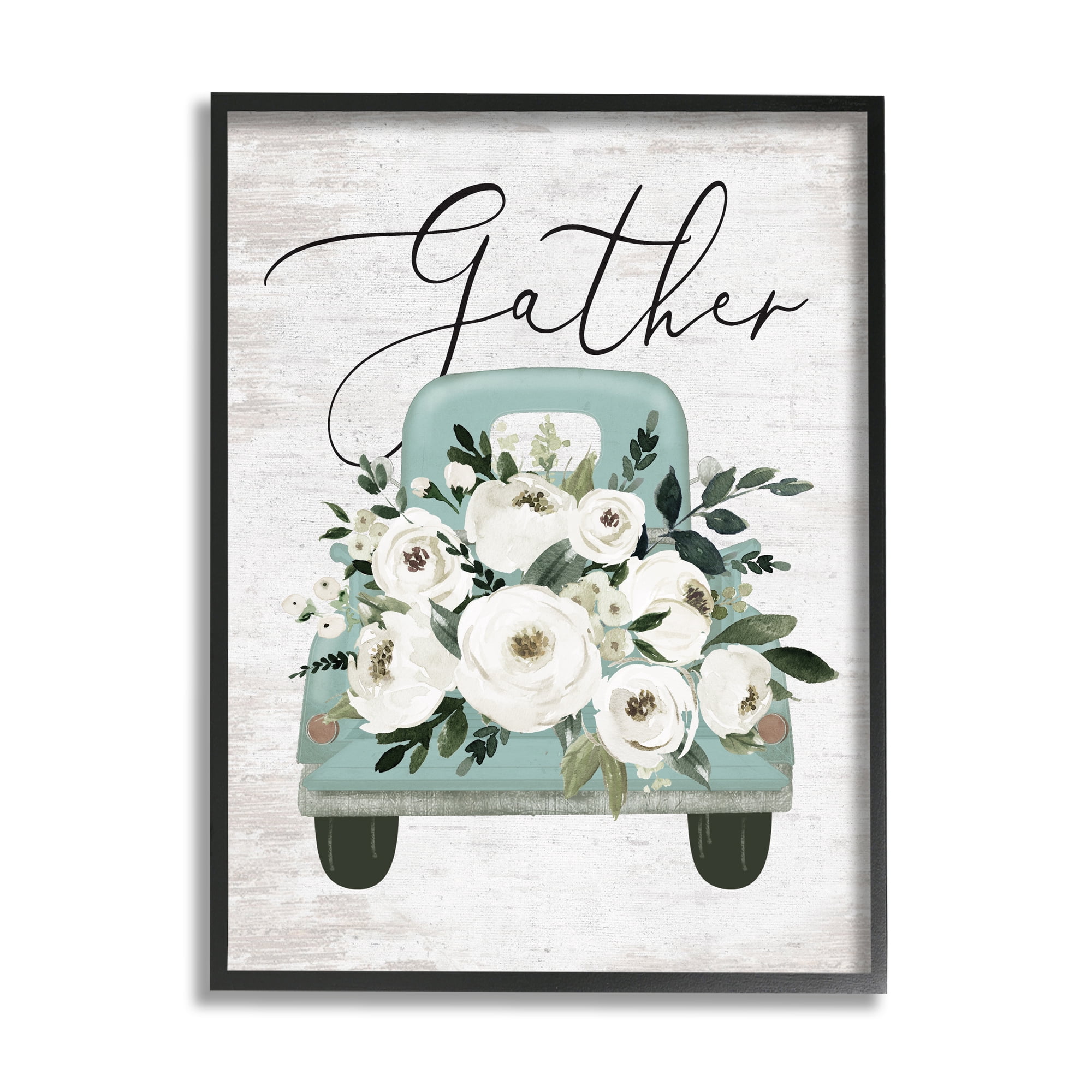 Stupell Industries Gather Floral Rose Truck Transportation Painting Black Framed Art Print Wall Art, 16 x 20