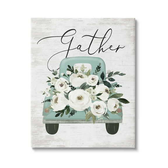 Stupell Industries Gather Floral Rose Truck Transportation Painting Gallery Wrapped Canvas Print Wall Art, 16 x 20