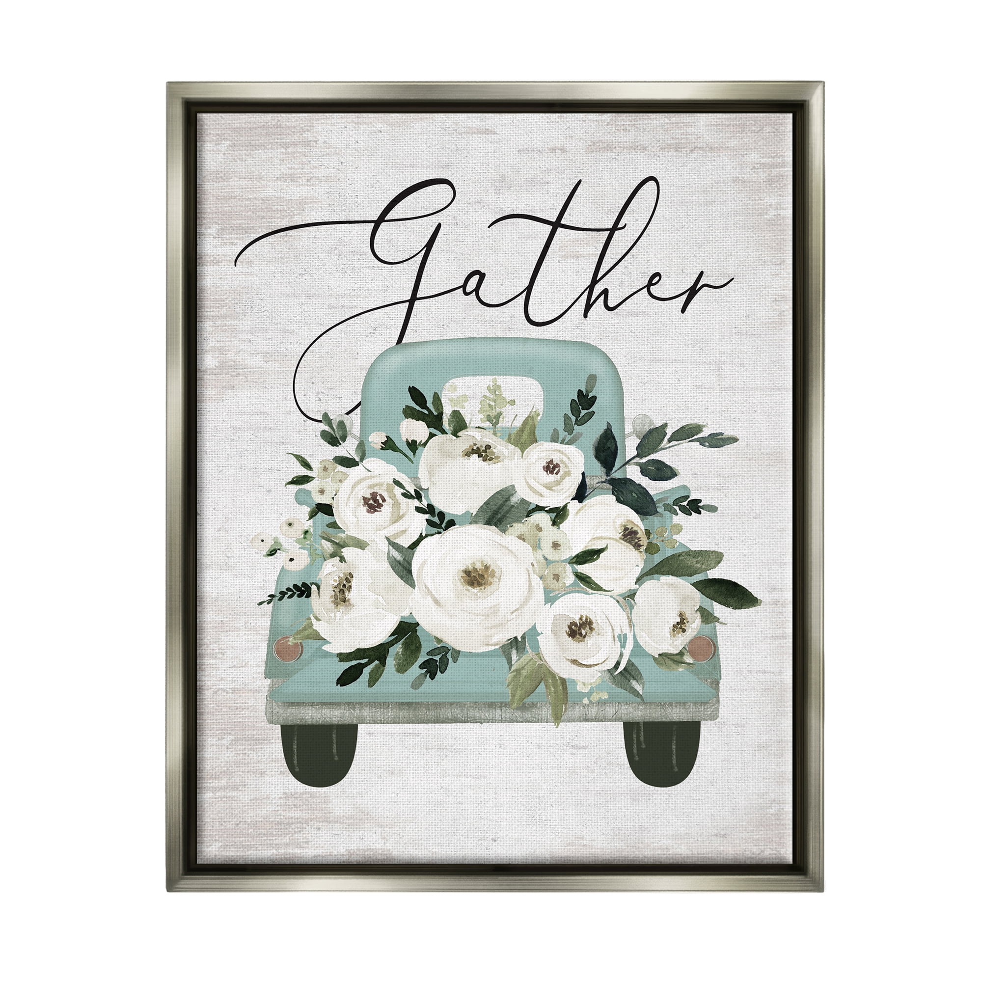 Stupell Industries Gather Floral Rose Truck Transportation Painting Gray Floater Framed Art Print Wall Art, 25 x 31