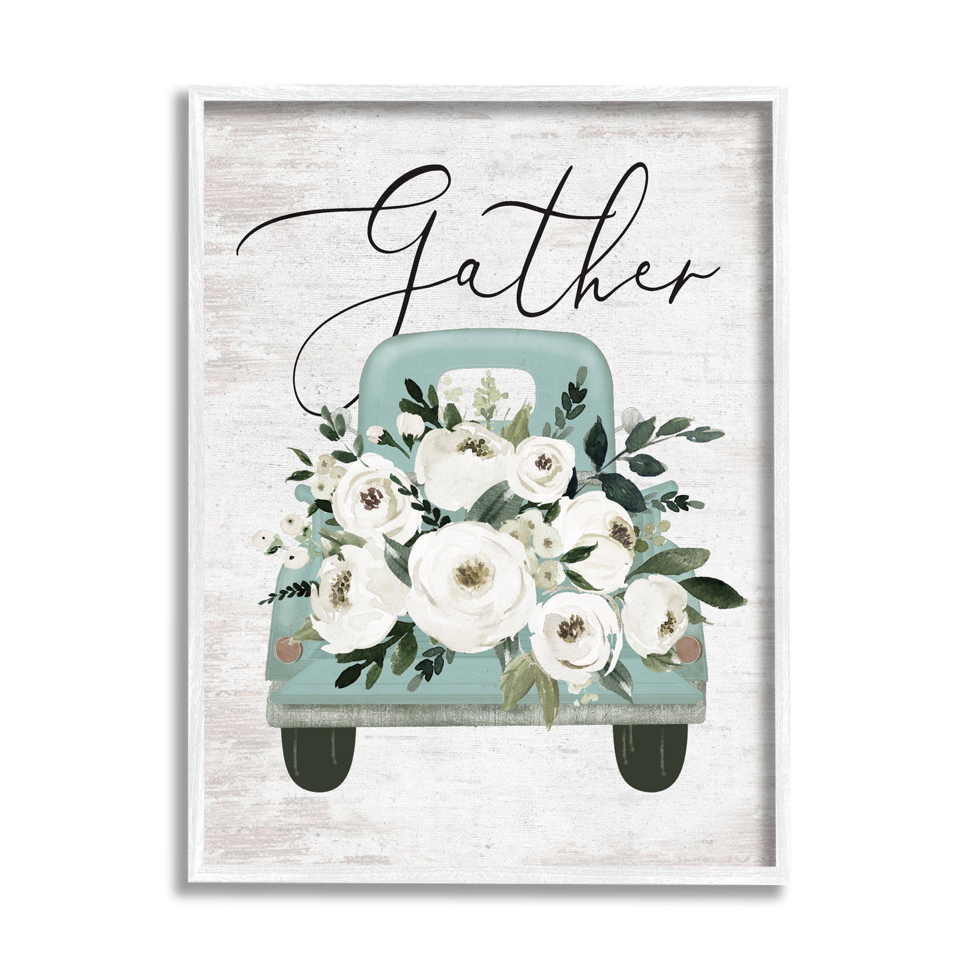 Stupell Industries Gather Floral Rose Truck Transportation Painting White Framed Art Print Wall Art, 11 x 14