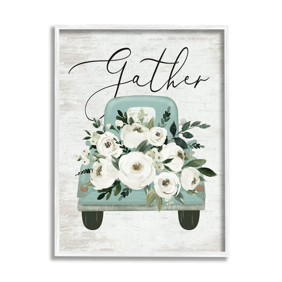 Stupell Industries Gather Floral Rose Truck Transportation Painting White Framed Art Print Wall Art, 11 x 14