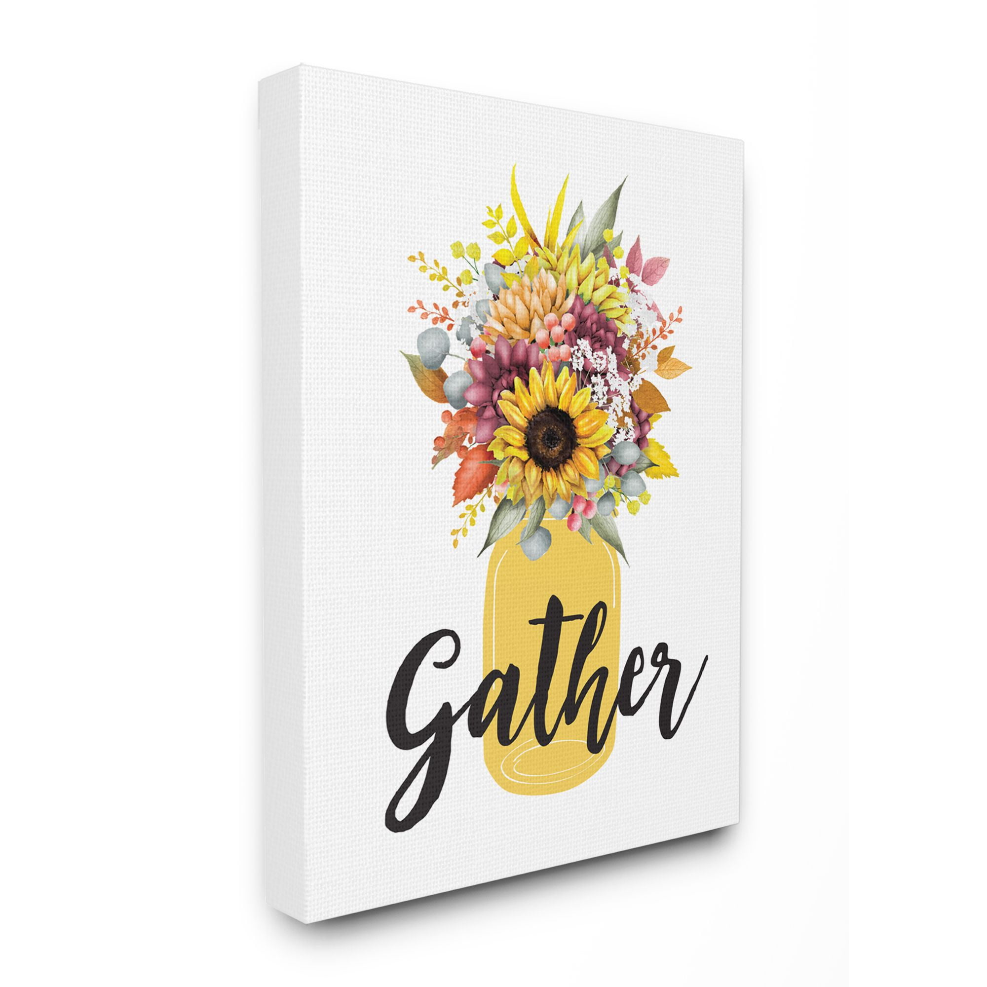 Stupell Industries Gather Flower Jar Yellow Fall Autumn Seasonal Design Canvas Wall Art by Lettered and Lined