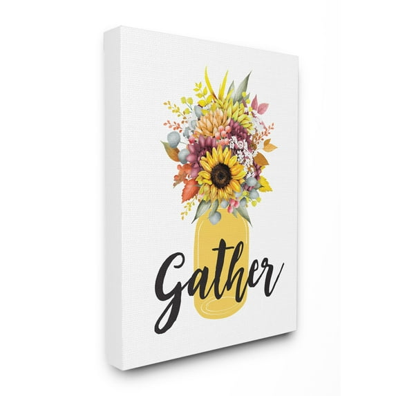 Stupell Industries Gather Flower Jar Yellow Fall Autumn Seasonal Design Canvas Wall Art by Lettered and Lined