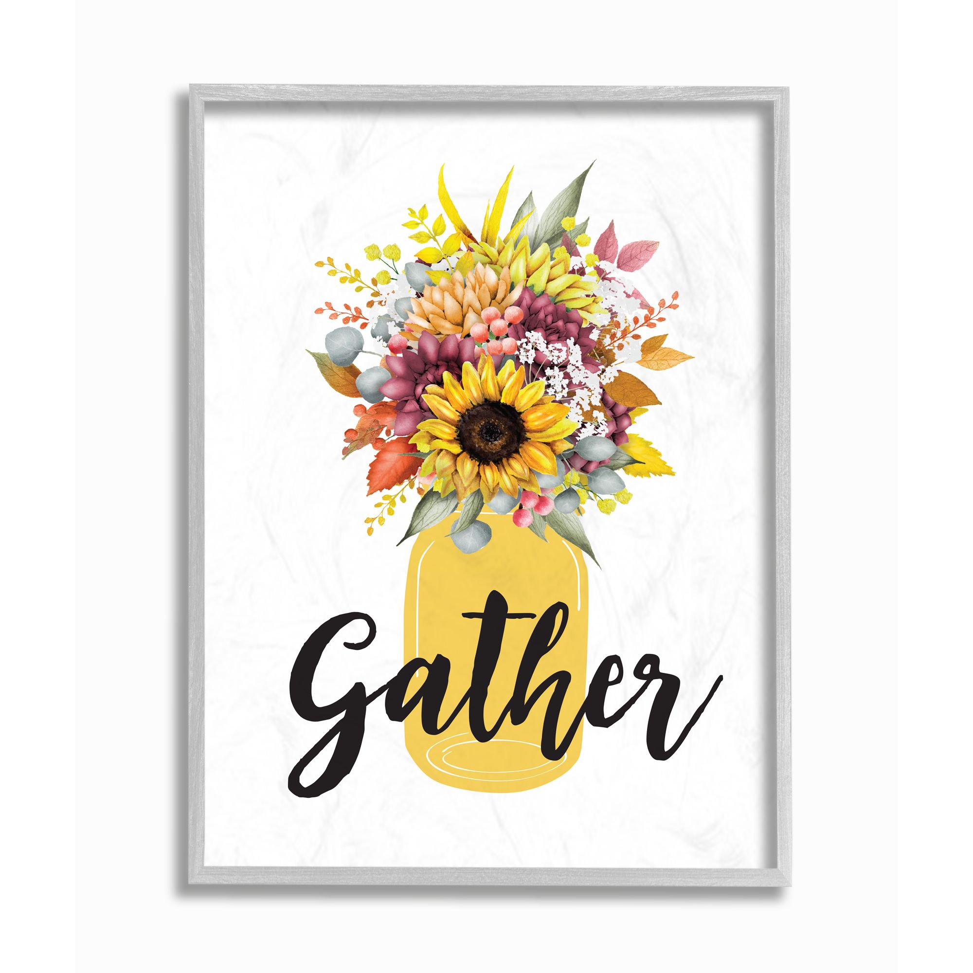 Stupell Industries Gather Flower Jar Yellow Fall Autumn Seasonal Design Framed Wall Art by Lettered and Lined