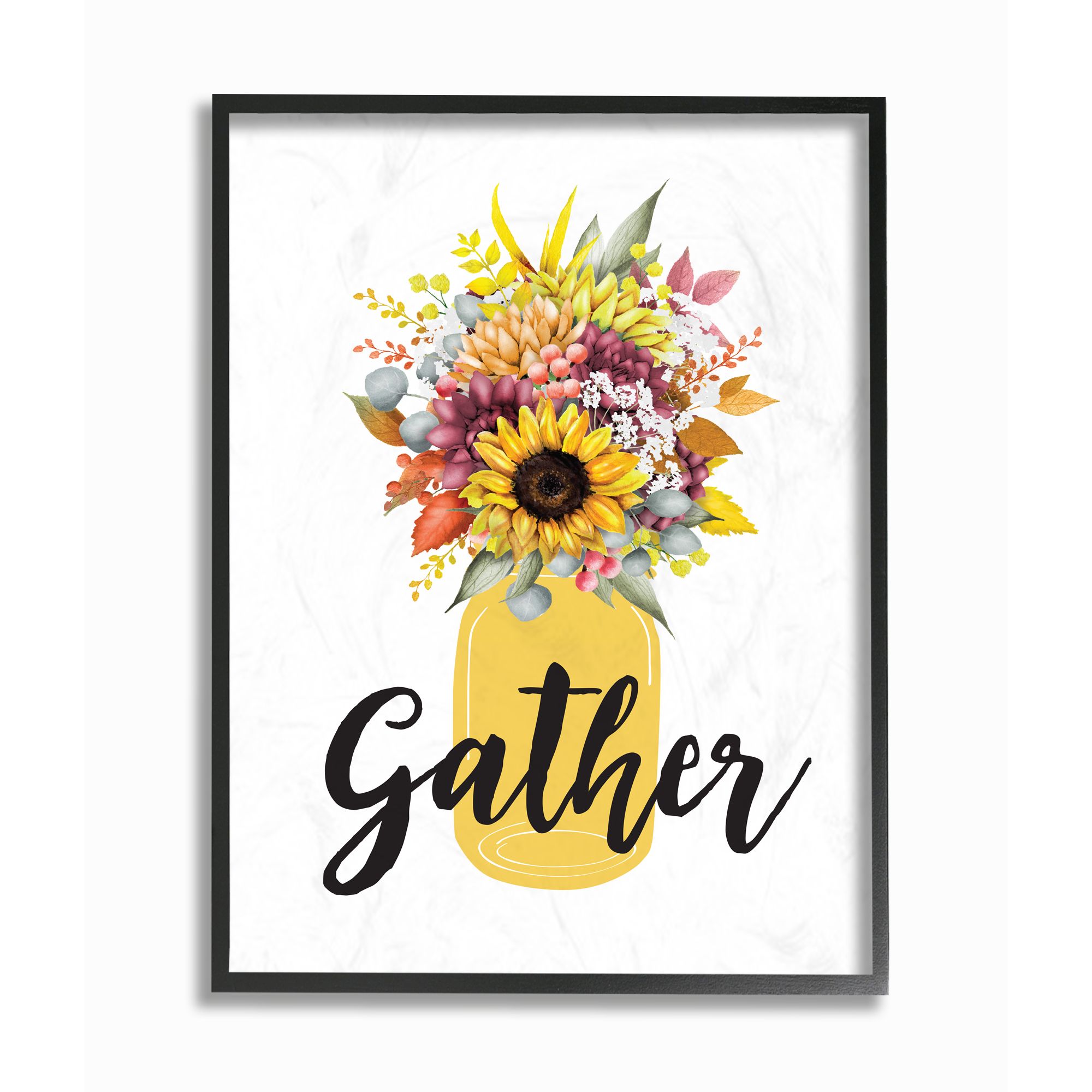 Stupell Industries Gather Flower Jar Yellow Fall Autumn Seasonal Design Framed Wall Art by Lettered and Lined