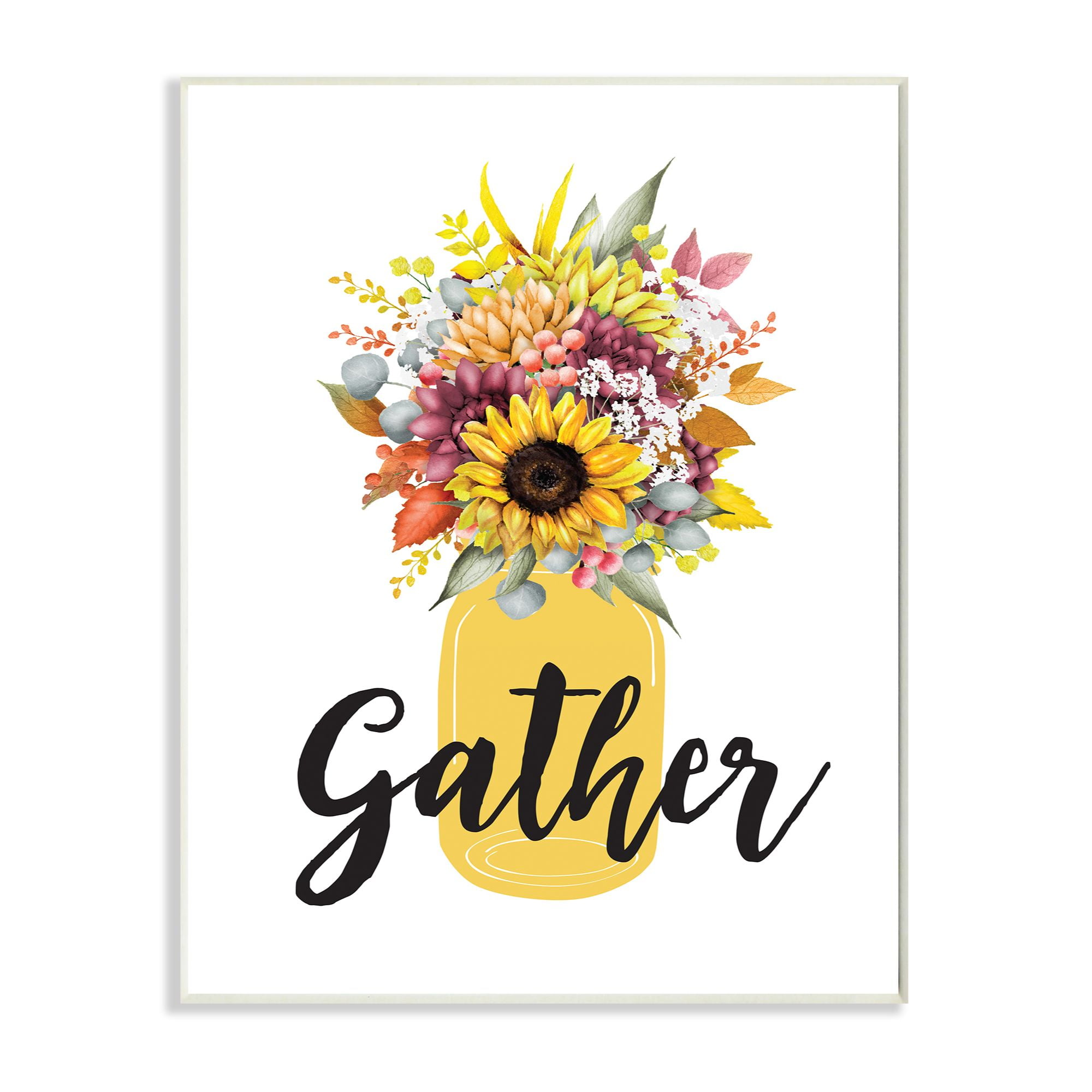 Stupell Industries Gather Flower Jar Yellow Fall Autumn Seasonal Design Wall Plaque by Lettered and Lined