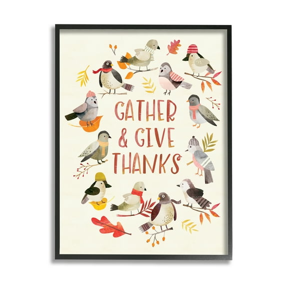 Stupell Industries Gather Give Thanks Acknowledgement Adorable Autumn Birds, 11 x 14, Designed by Laura Watson