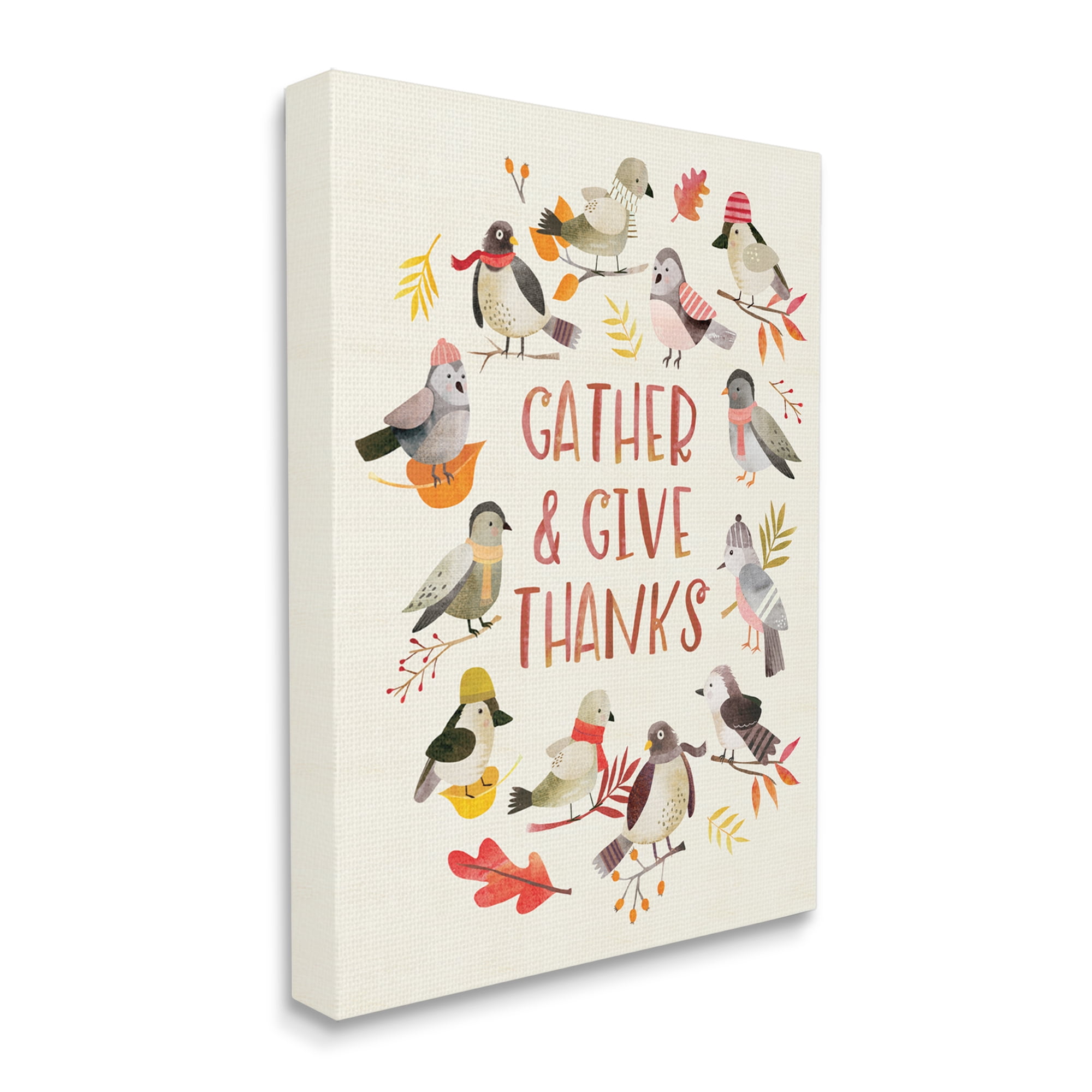 Stupell Industries Gather Give Thanks Acknowledgement Adorable Autumn Birds, 16 x 20, Designed by Laura Watson