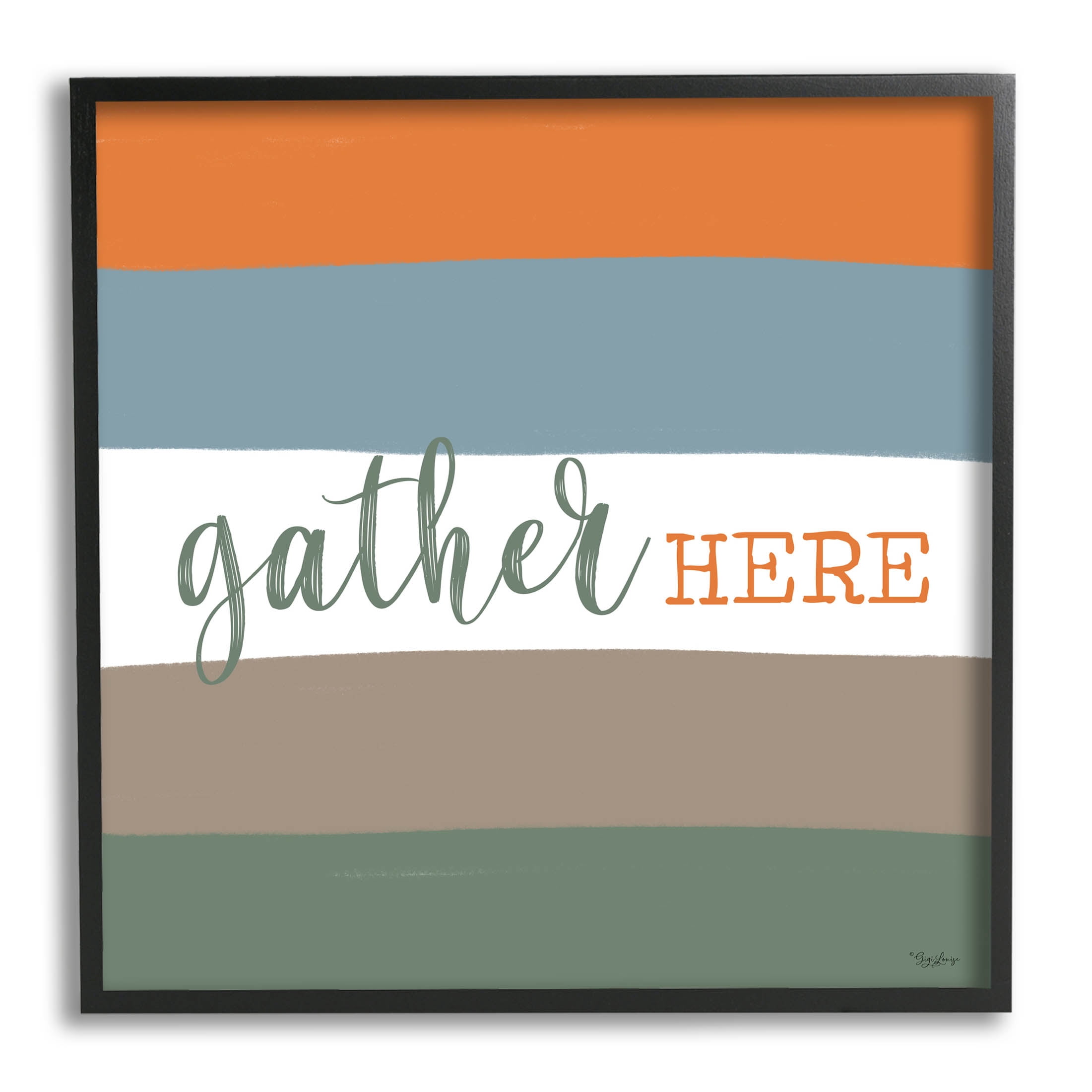 Stupell Industries Gather Here Fall Stripes Graphic Art Black Framed Art Print Wall Art, Design by Gigi Louise
