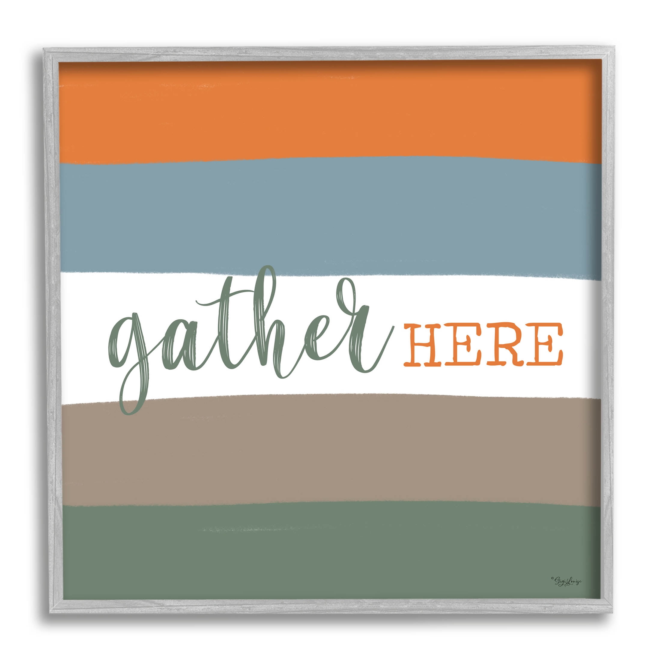 Stupell Industries Gather Here Fall Stripes Graphic Art Gray Framed Art Print Wall Art, Design by Gigi Louise