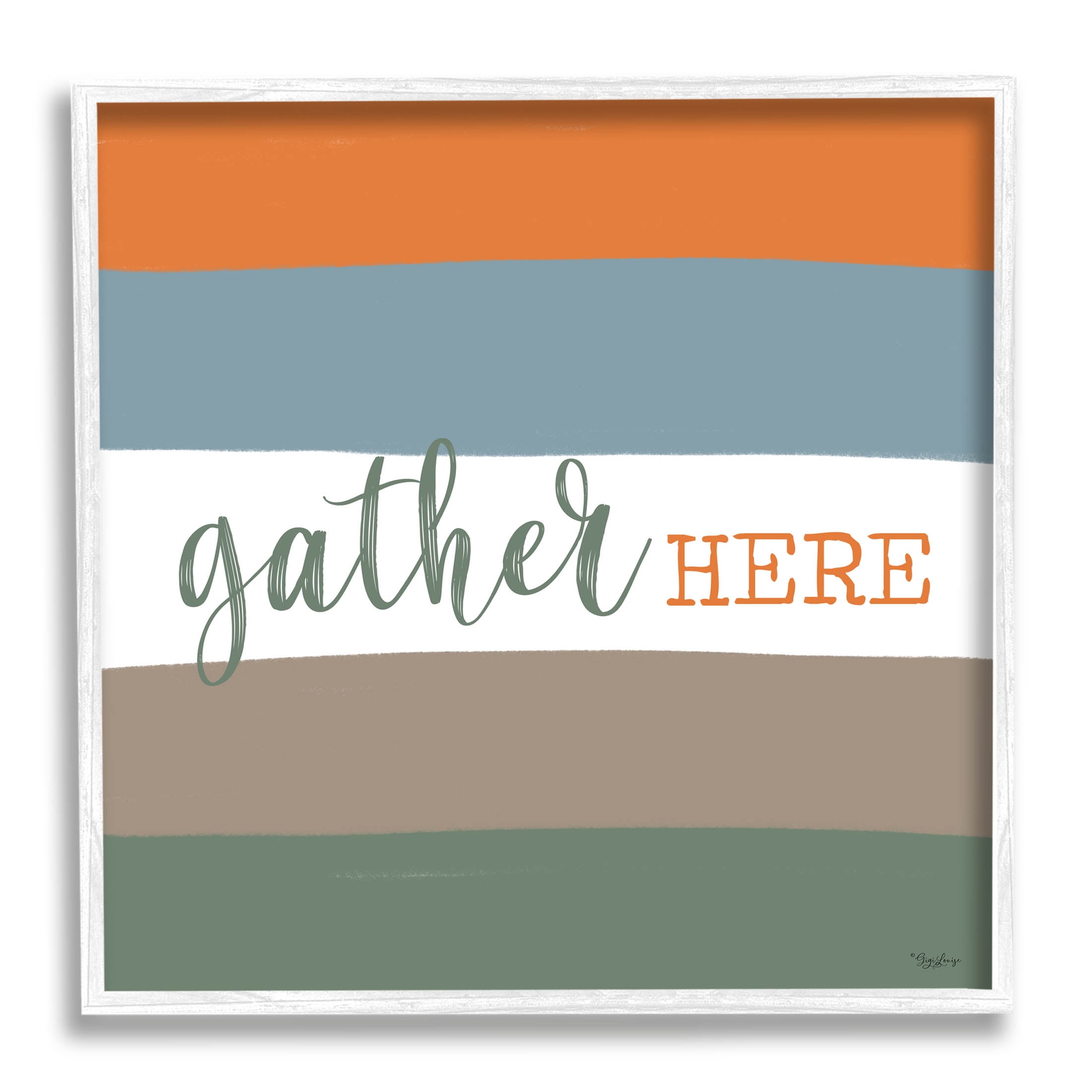 Stupell Industries Gather Here Fall Stripes Graphic Art White Framed Art Print Wall Art, Design by Gigi Louise