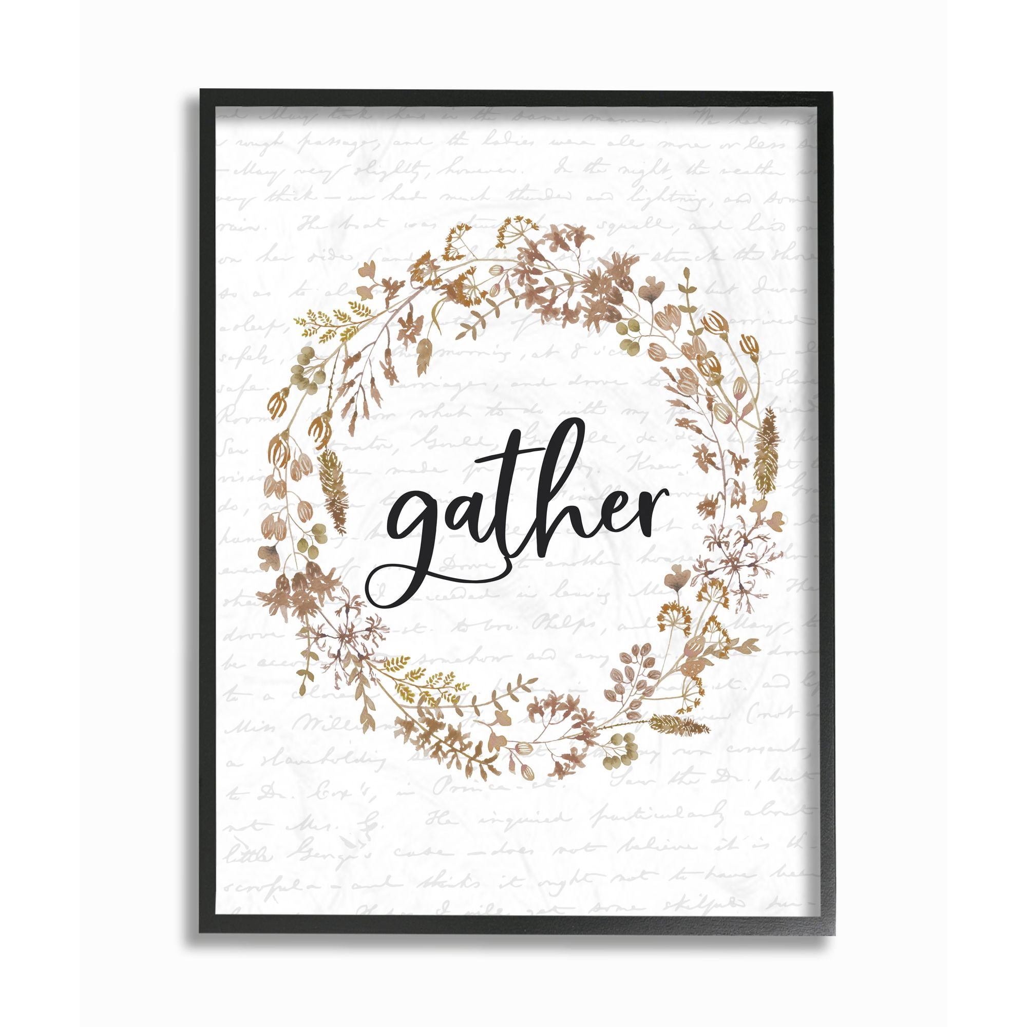 Stupell Industries Gather Leaves Wreath Fall Autumn Seasonal Design Framed Wall Art by Lettered and Lined