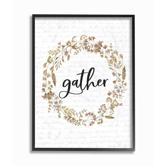 Stupell Industries Gather Leaves Wreath Fall Autumn Seasonal Design Framed Wall Art by Lettered and Lined