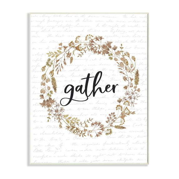 Stupell Industries Gather Leaves Wreath Fall Autumn Seasonal Design Wall Plaque by Lettered and Lined