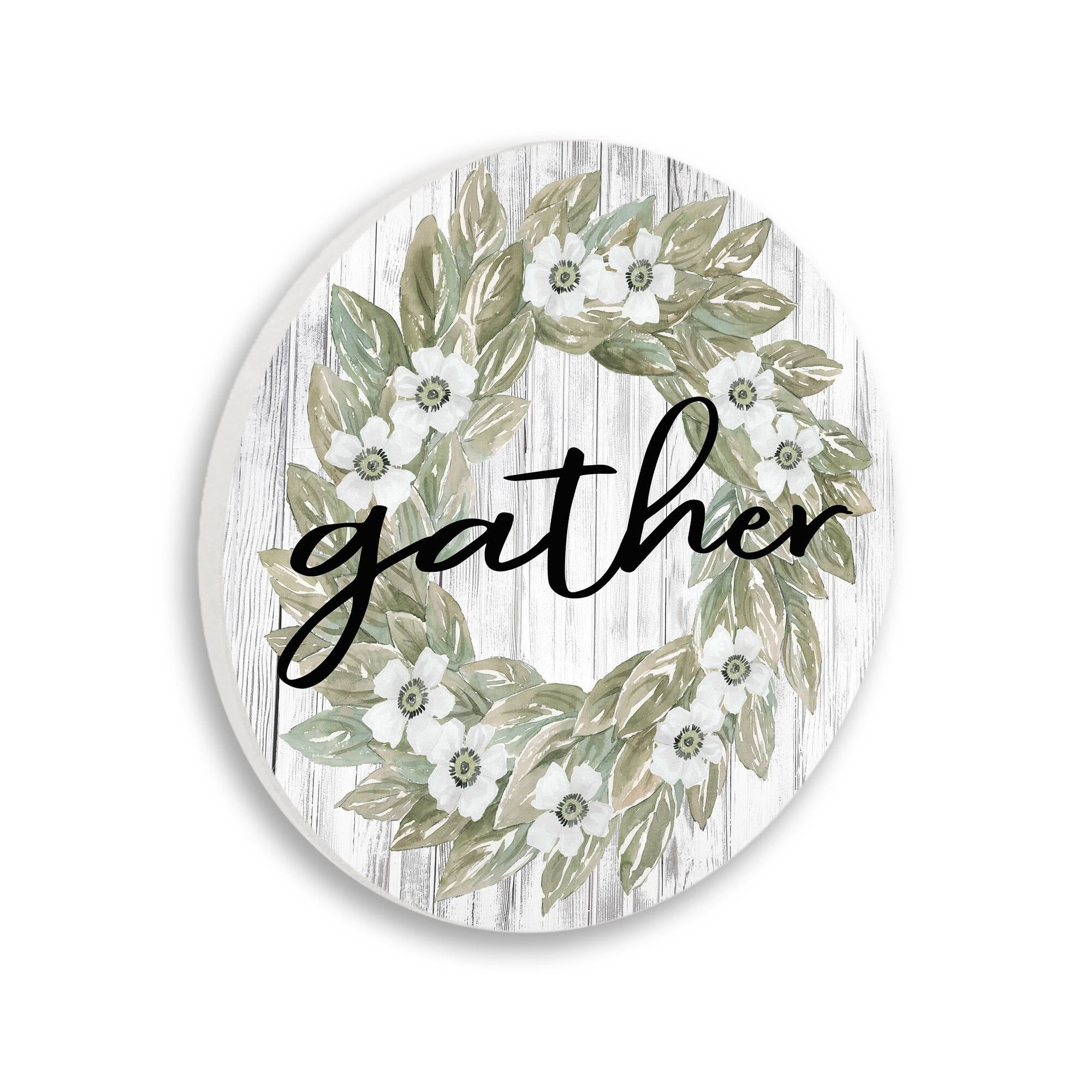 Stupell Industries Gather Phrase Country Floral Wreath Flower Greenery,12 x 12,Design By Cindy Jacobs