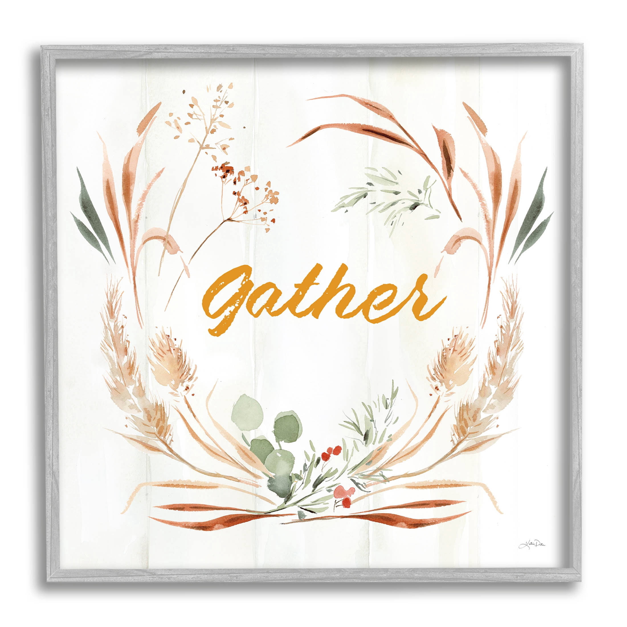Stupell Industries Gather Phrase Herbs Wreath Graphic Art Gray Framed Art Print Wall Art, Design by Katrina Pete