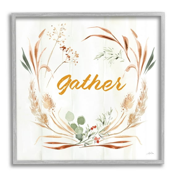 Stupell Industries Gather Phrase Herbs Wreath Graphic Art Gray Framed Art Print Wall Art, Design by Katrina Pete
