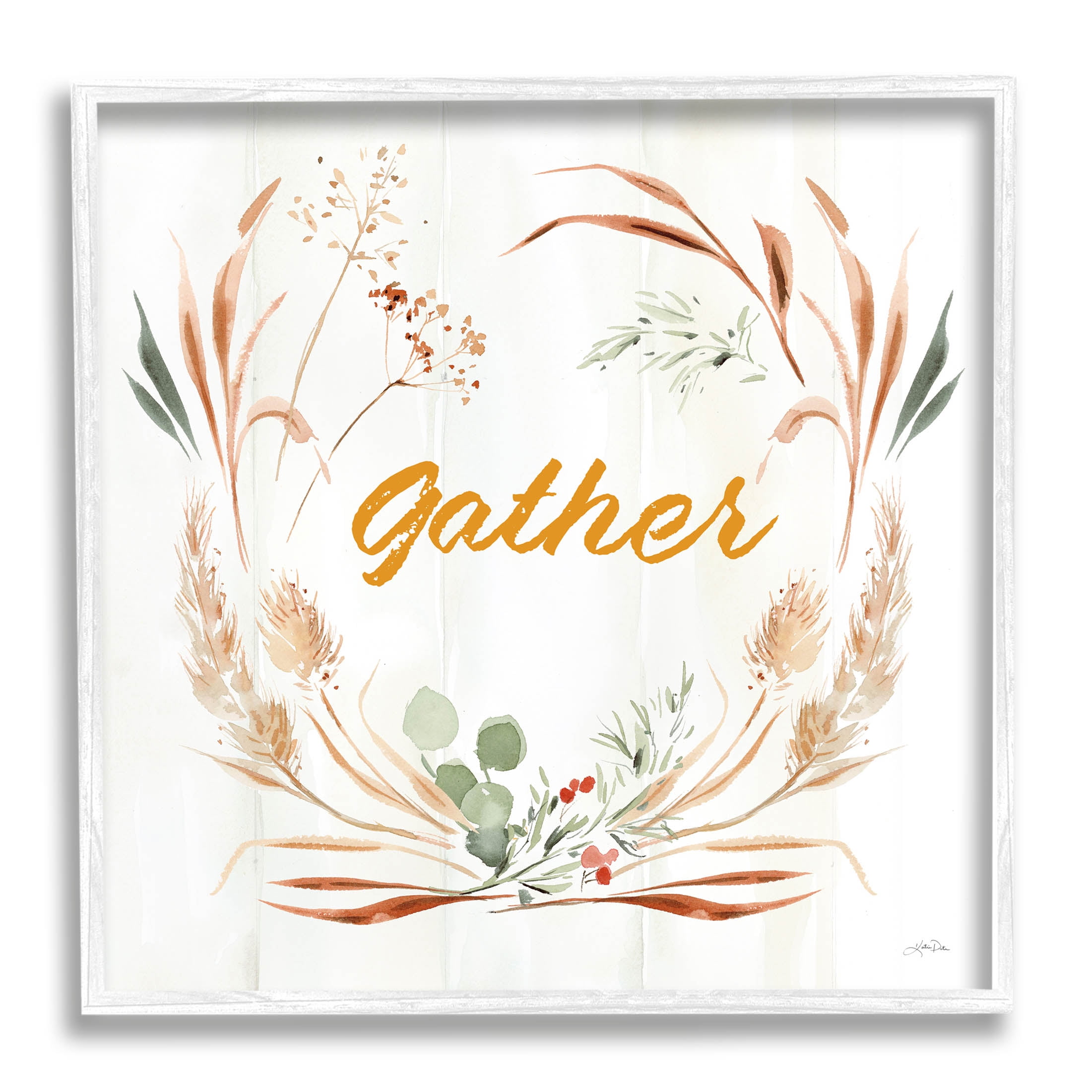 Stupell Industries Gather Phrase Herbs Wreath Graphic Art White Framed Art Print Wall Art, Design by Katrina Pete