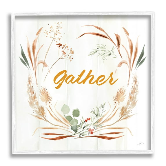 Stupell Industries Gather Phrase Herbs Wreath Graphic Art White Framed Art Print Wall Art, Design by Katrina Pete