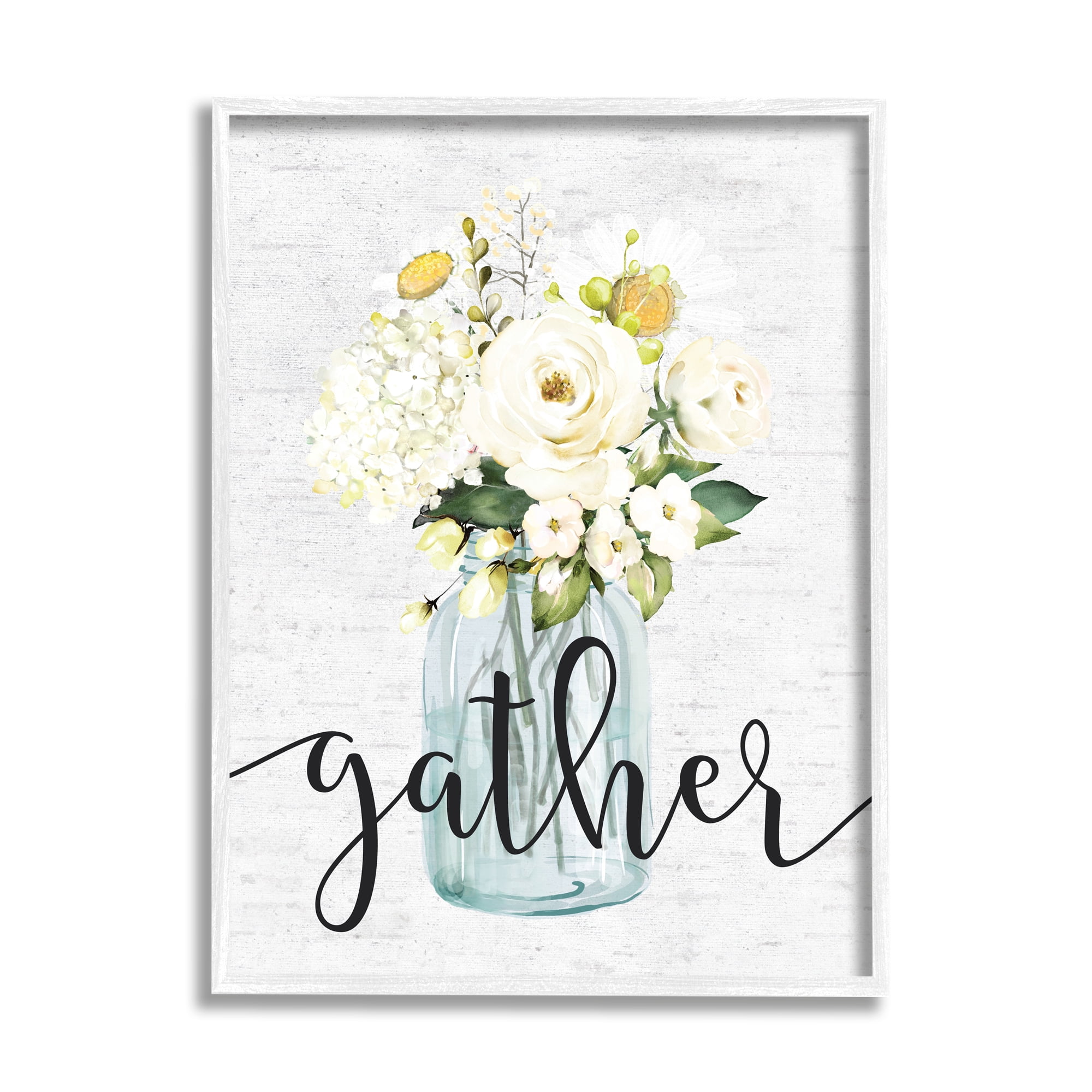 Stupell Industries Gather Phrase White Spring Bouquet Homey Sentiment, 16 x 20,Design by Lettered and Lined