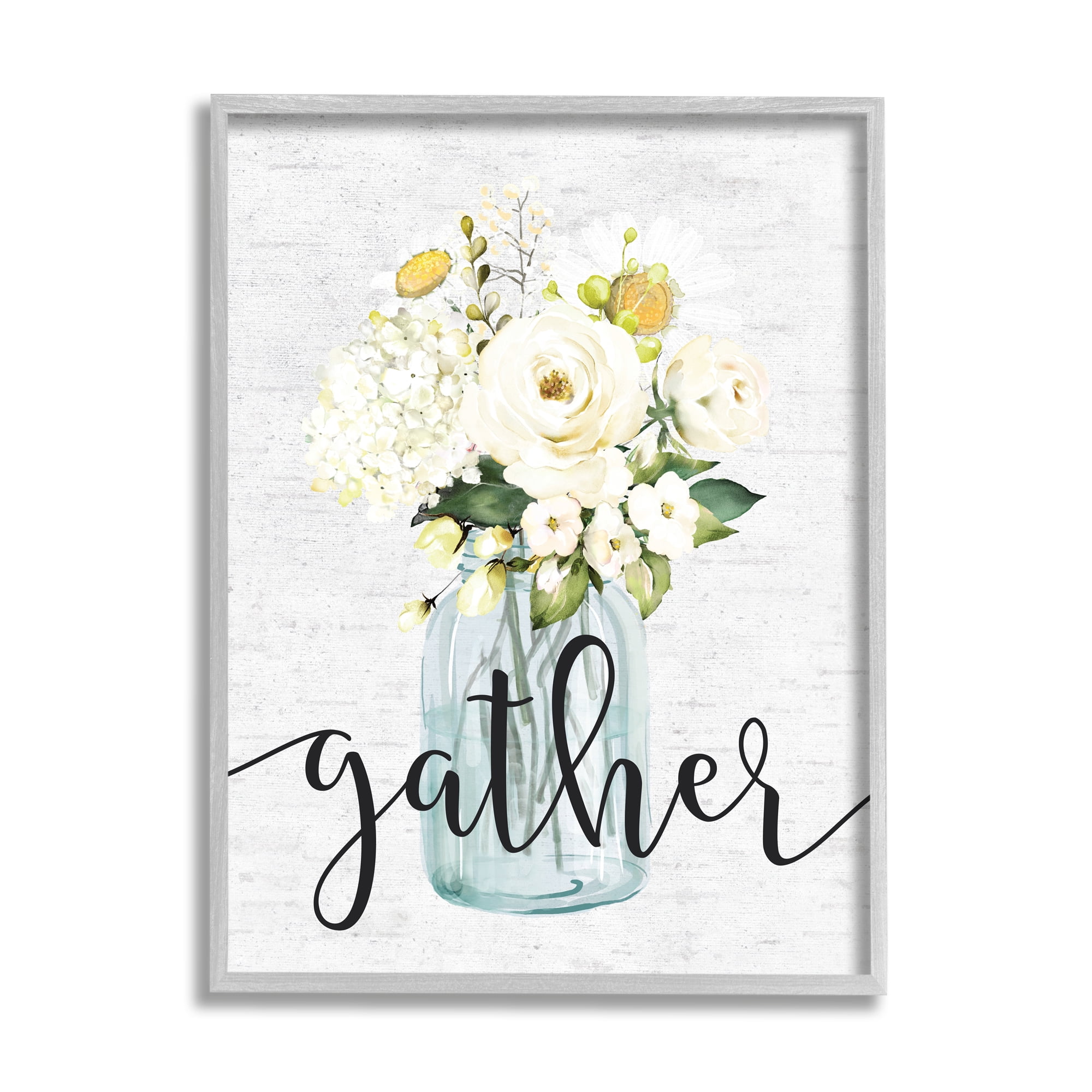 Stupell Industries Gather Phrase White Spring Bouquet Homey Sentiment, 24 x 30,Design by Lettered and Lined