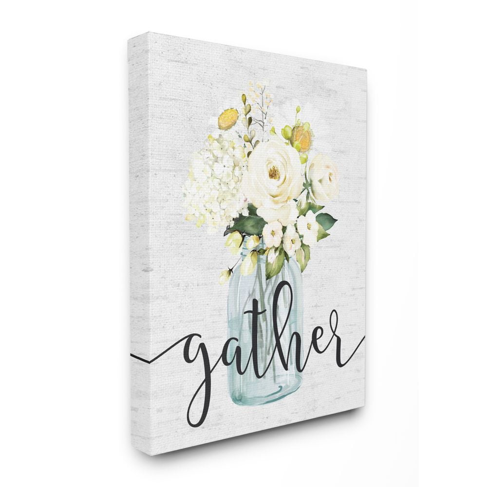 Rustic White Spring Bouquet Wrapped Canvas Wall Art