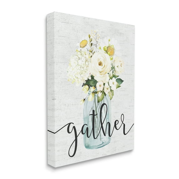 Stupell Industries Gather Phrase White Spring Bouquet Homey Sentiment Canvas Wall Art Design by Lettered and Lined, 24" x 30"