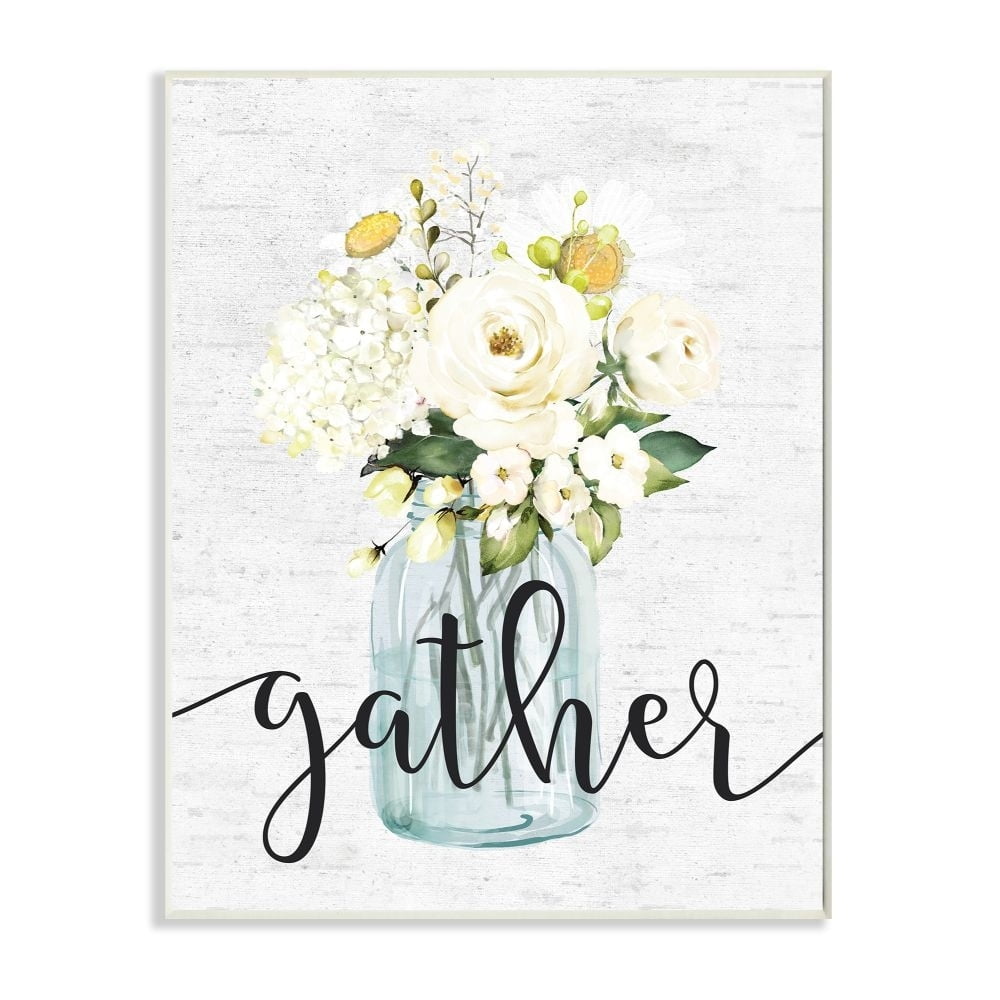 Stupell Industries Gather Phrase White Spring Bouquet Homey Sentiment Wall Plaque Design by Lettered and Lined