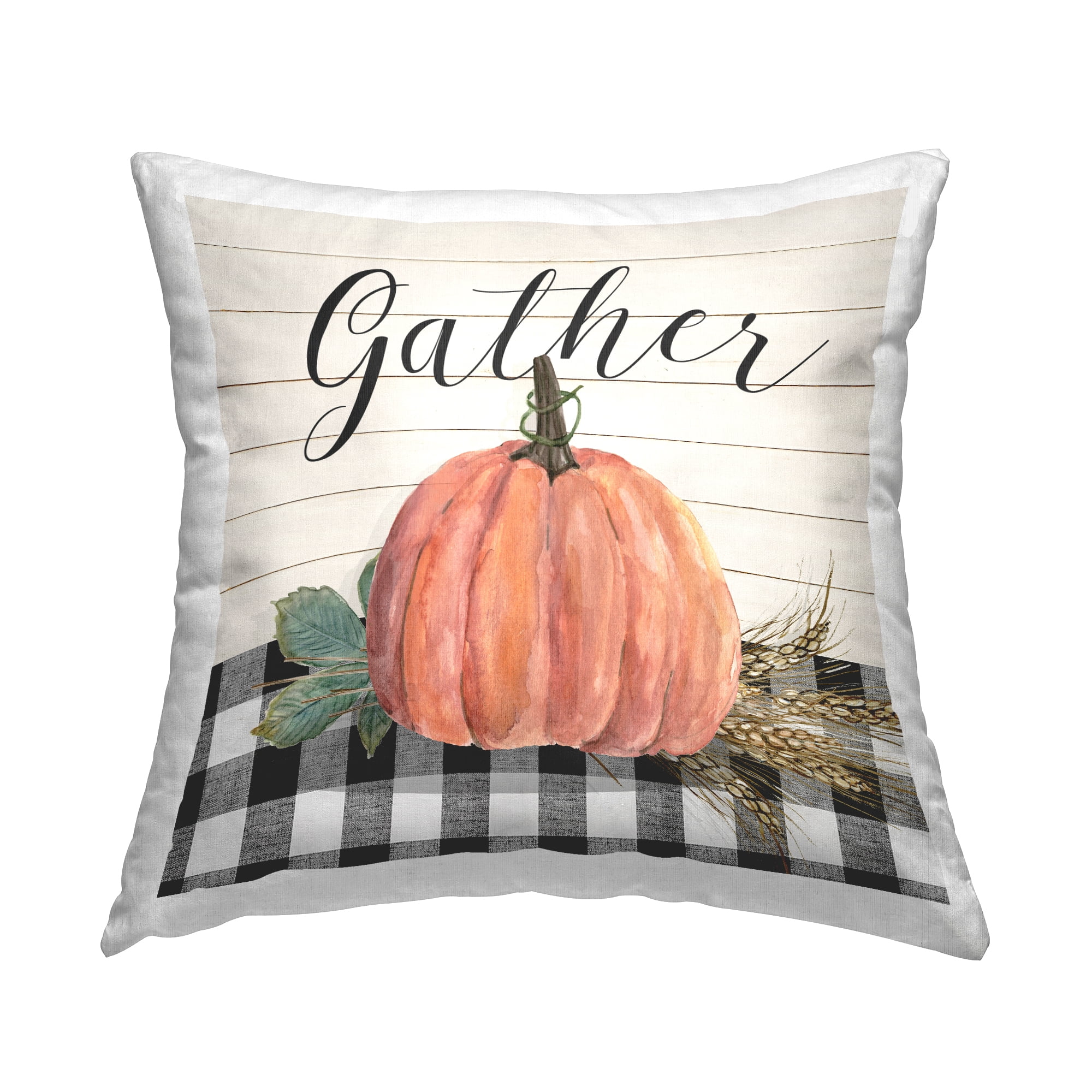 Stupell Industries Gather Pumpkin on Plaid Square Decorative Printed Throw Pillow, 18 x 18