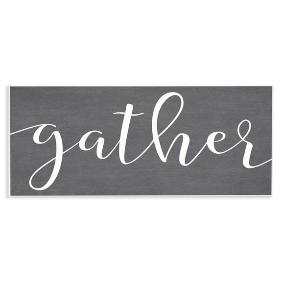Stupell Industries Farmhouse Gather Rustic Family Calligraphy Cursive Sign Wall Plaque Art, 17 x 7, by Lettered and Lined