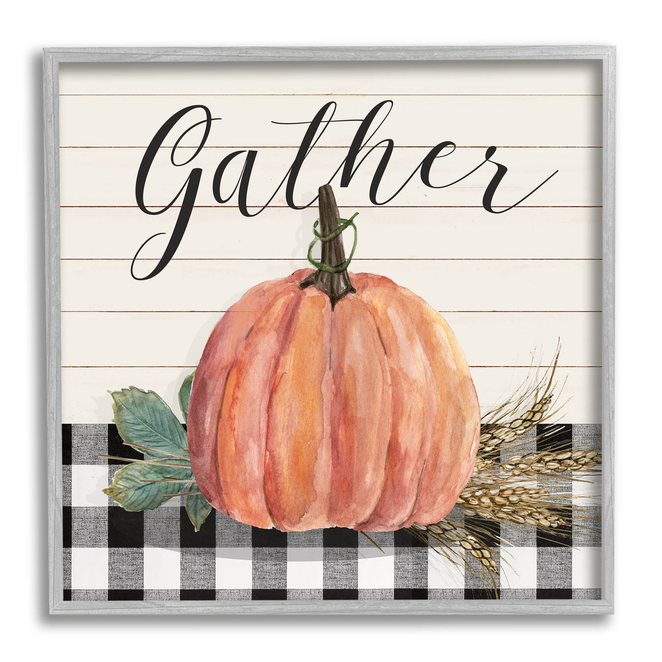 Stupell Industries Gather Seasonal Botanical Pumpkin Graphic Art Gray Framed Art Print Wall Art, Design by Livi Finn