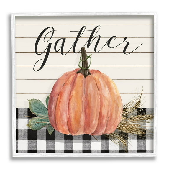 Stupell Industries Gather Seasonal Botanical Pumpkin Graphic Art White Framed Art Print Wall Art, Design by Livi Finn