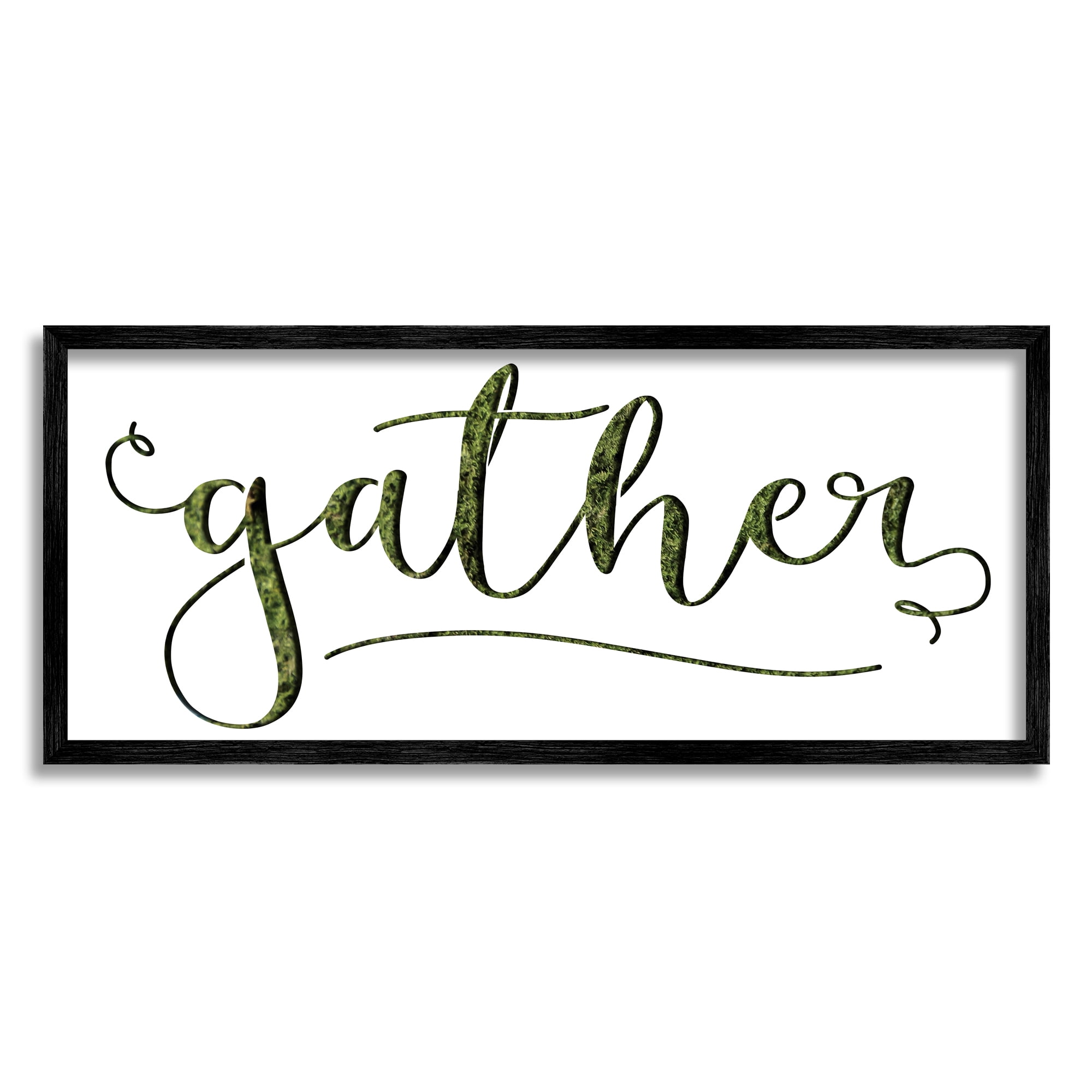 Stupell Industries Gather Sentiment Green Grass Pattern Script Typography Modern Painting Black Framed Art Print Wall Art, 10 x 24, Design by Daphne Polselli