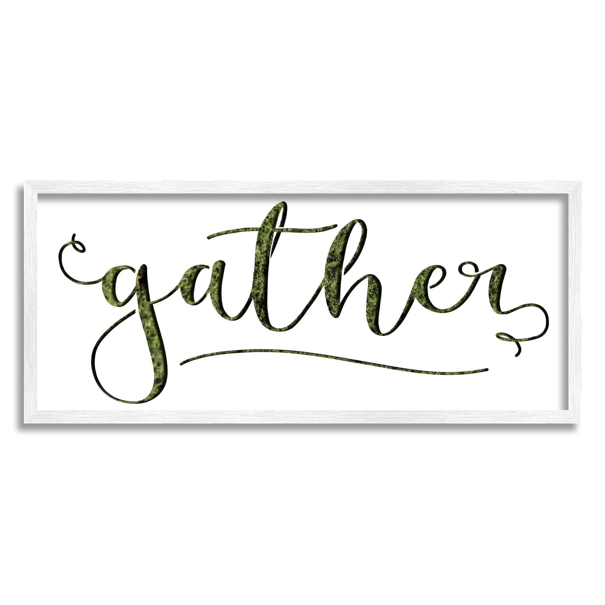 Stupell Industries Gather Sentiment Green Grass Pattern Script Typography Modern Painting White Framed Art Print Wall Art, 13 x 30, Design by Daphne Polselli