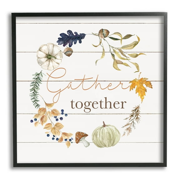 Stupell Industries Gather Together Autumn Wreath Botanical & Floral Painting Black Framed Art Print Wall Art, 12 x 12