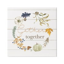 Stupell Industries Gather Together Autumn Wreath Botanical & Floral Painting Gallery Wrapped Canvas Art Print Wall Art, 17 x 17