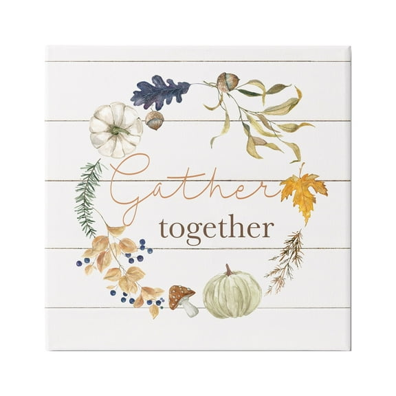 Stupell Industries Gather Together Autumn Wreath Botanical & Floral Painting Gallery Wrapped Canvas Art Print Wall Art, 17 x 17