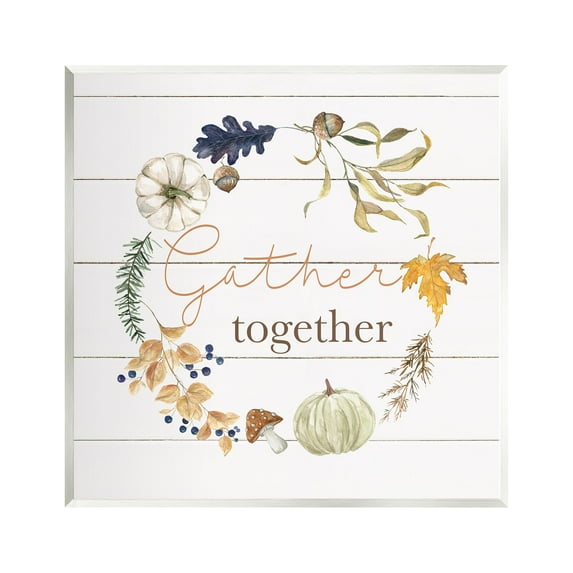 Stupell Industries Gather Together Autumn Wreath Botanical & Floral Painting Unframed Art Print Wall Art, 12 x 12
