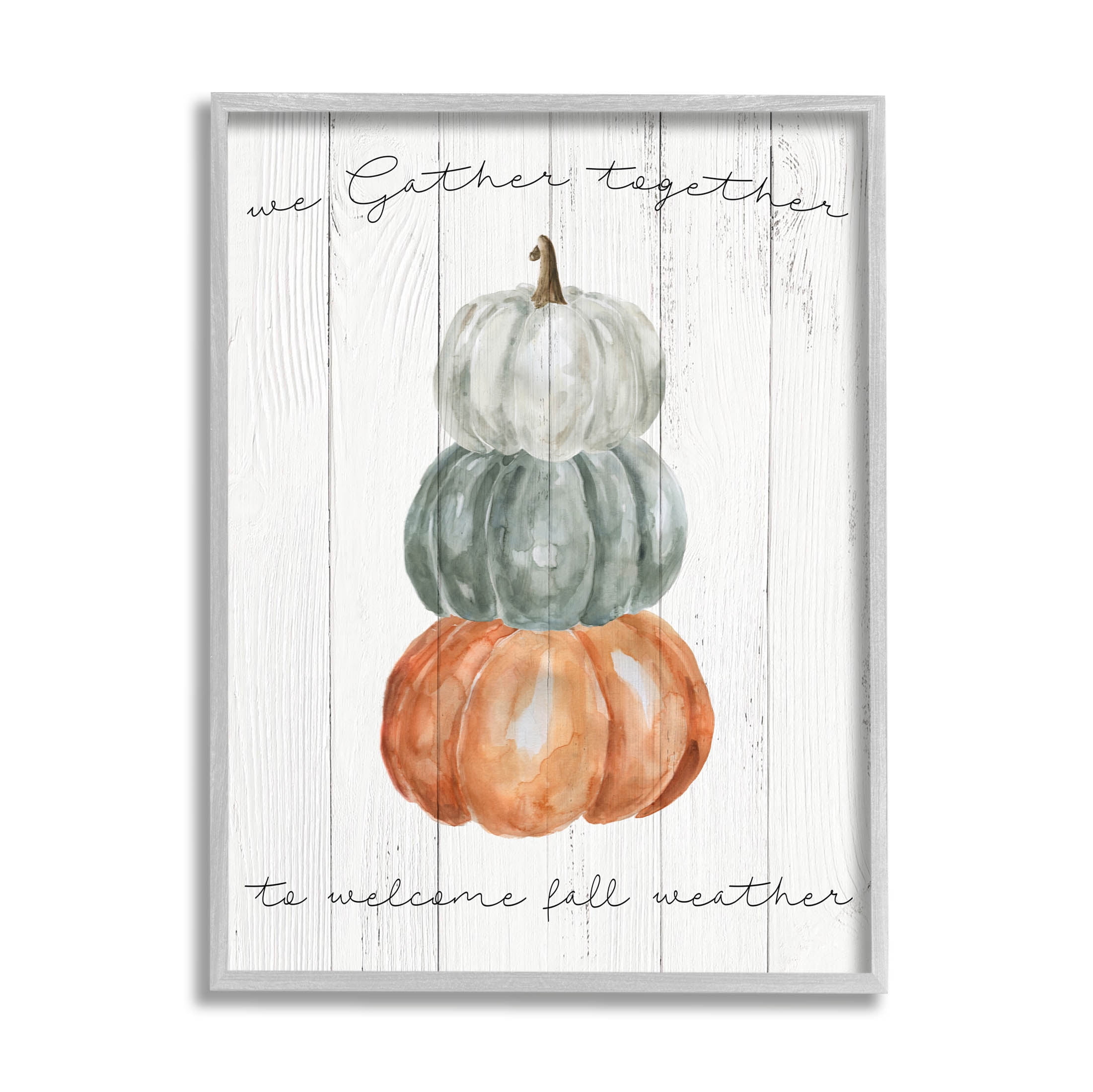 Stupell Industries Gather Together Fall Weather Pumpkins Graphic Art Gray Framed Art Print Wall Art, Design by Livi Finn