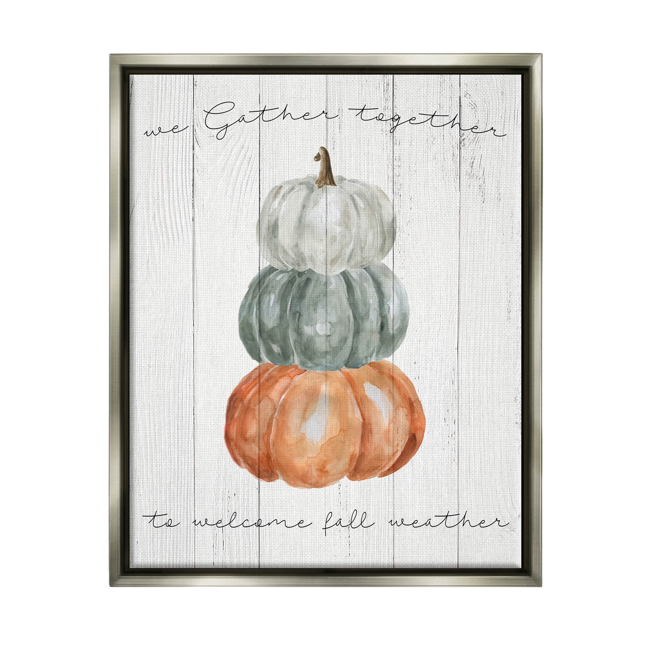 Stupell Industries Gather Together Fall Weather Pumpkins Graphic Art Luster Gray Floating Framed Canvas Print Wall Art, Design by Livi Finn