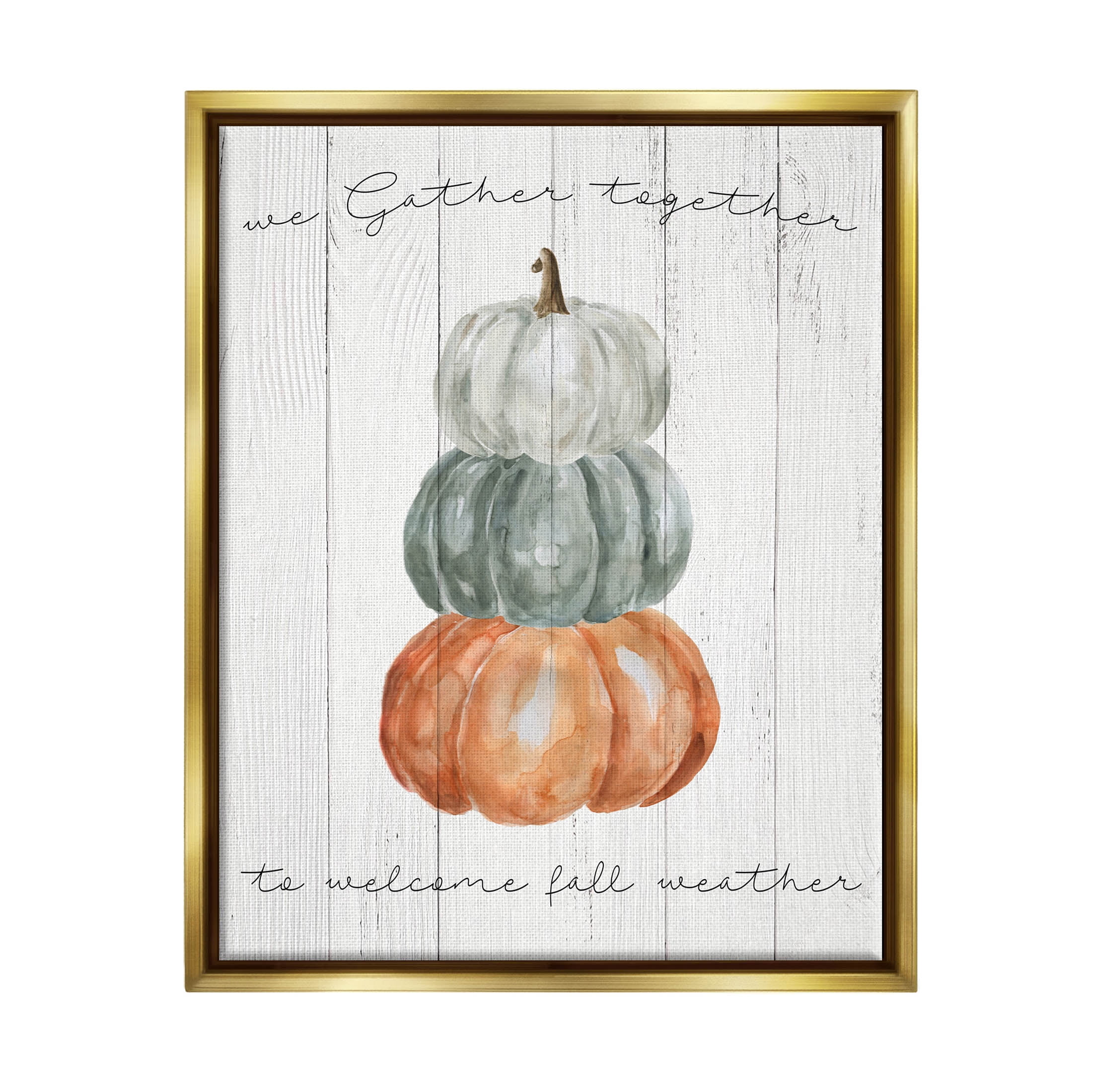 Stupell Industries Gather Together Fall Weather Pumpkins Graphic Art Metallic Gold Floating Framed Canvas Print Wall Art, Design by Livi Finn