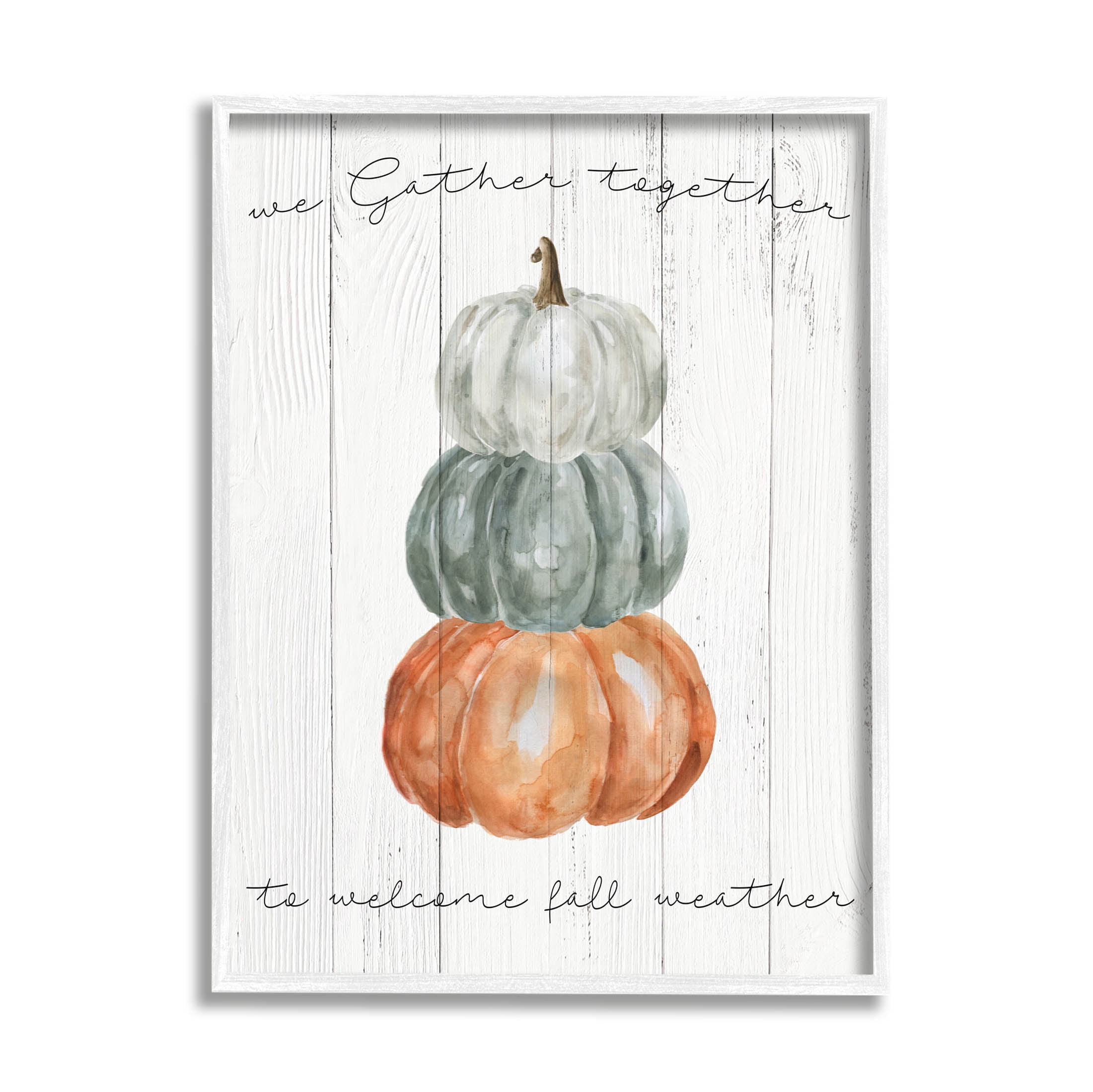 Stupell Industries Gather Together Fall Weather Pumpkins Graphic Art White Framed Art Print Wall Art, Design by Livi Finn