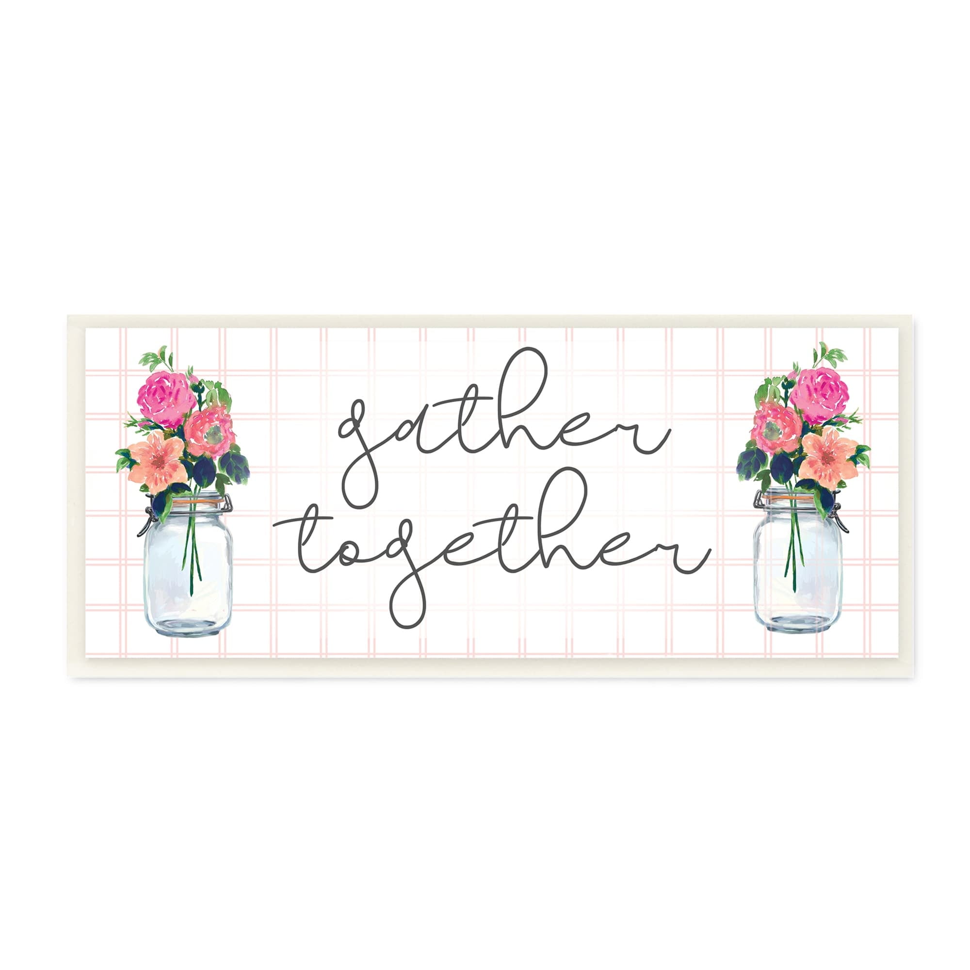 Stupell Industries Gather Together Jar Floral Bouquet Geometric Kitchen Pattern ,17 x 7, Design by Dogwood Portfolio